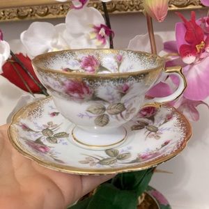 Hand Painted Old Gold Tea Cup and Saucer